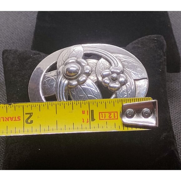 Georg Jensen Older 1920s Hallmark Oval Floral Sterling Brooch #13 Denmark 18.4g - Picture 3 of 6